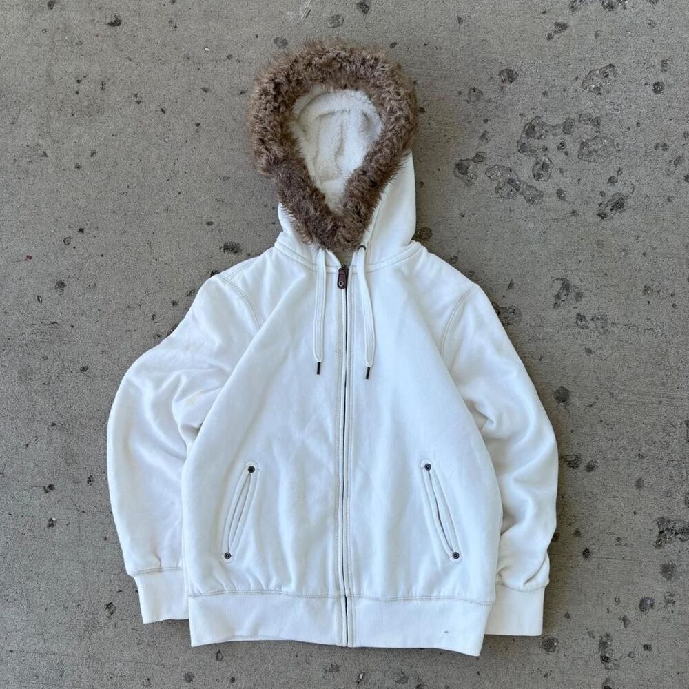 Y2K Womens Green Tee White Fur Lined Hoodie SZ L